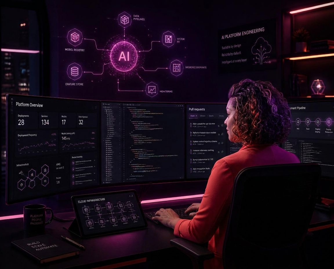 Jennifer C. at her workstation — Senior AI Platform Engineer